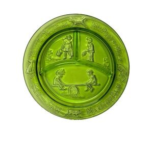 Vintage Tiara‎ Uranium Green Glass Plate Nursery Rhyme See-Saw Margery Daw 1930s